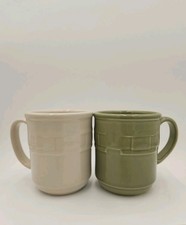Longaberger Woven Traditions Mug Set Sage & Ivory - 2 Pottery Cups Made In USA
