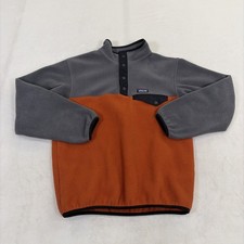Patagonia SYNCHILLA Fleece Youth Large Sz L 12 Gray/Org 1/4 Snap Up Pullover