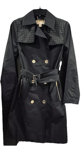 MICHAEL Michael Kors trench coat blu scuro taglia XS giacca doppiopetto con oro