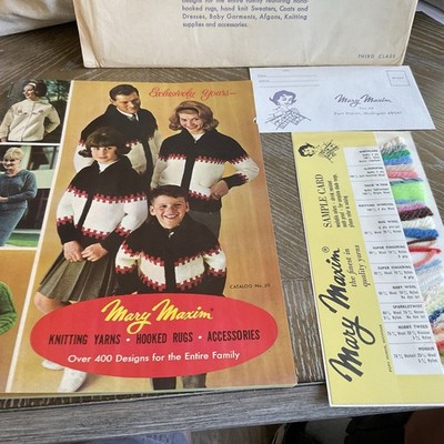 Vintage Mary Maxim Catalog #20, Sample Card, Envelope & Package All Came In