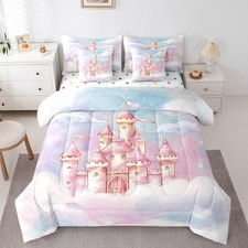 Kids Princess 7 Pieces Bedding Set Twin Size, Castle Dreamy Comforter Set wit...