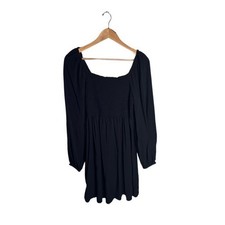 Gap Black Mini Long Sleeve Medium Square Neck Smocked Viscose Fall Winter