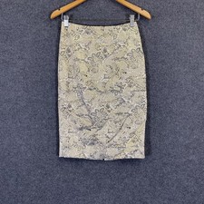 Lindex Skirt Womens EU 34 Gold Paisley Jacquard Knee Pencil Lined Party Winter