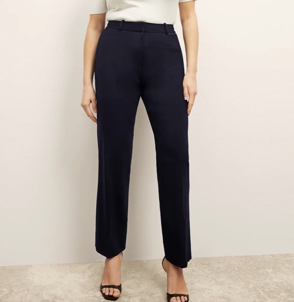 MM. Lafleur Dark Navy Washable Wool Straight Trousers Size 6