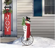 32" H Metal Snowman Riding Bike Porch Decor