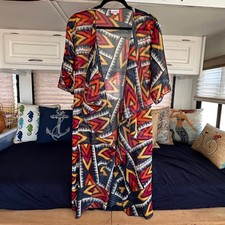 LuLaRoe Joy Longline Kimono Open Duster Size S Geometric SW Sheer Boho Layering