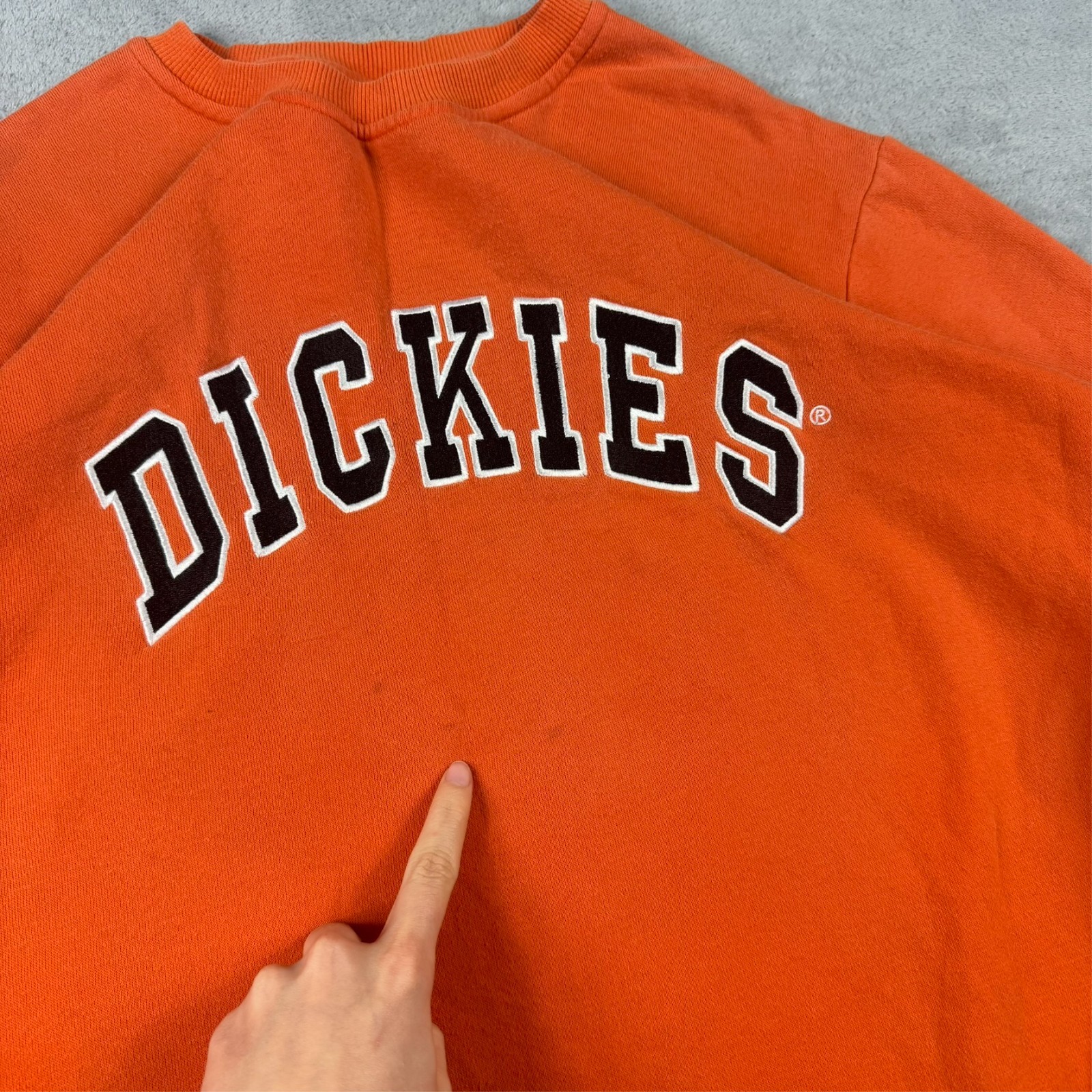 Vintage Dickies 2000's Y2K Orange Spellout Oversized Small Pullover Sweatshirt image 6