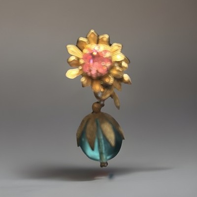 Miriam Haskell 1 Floral Design and Coloful Blue Glass Bead Earring-Signed