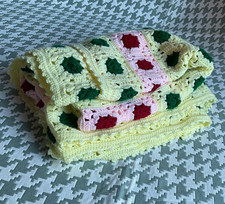 Handmade Crochet Granny Square Sofa Throw baby Blanket 40in x 52in yellow pink