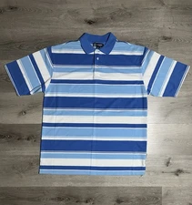 Vintage 90s Y2k LA GATE JEANS Polo Shirt White Blue Striped Men’s Size M Baggy