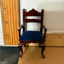 vintage Concord Museum Miniature Wooden Queen Anne Arm Chair blue