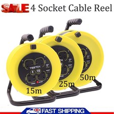4WAY 15/25/50M HEAVY DUTY CABLE EXTENSION REEL LEAD GANG MAINS SOCKET ELECTRICAL