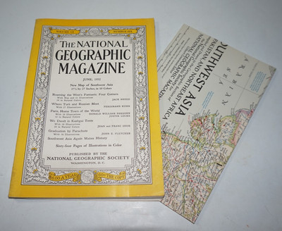VTG June 1952 National Geographic Magazine w Asia Map Paris 4 Corners Russia Tur