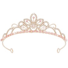 Pink Gold Crown Tiara Headband Rhinestone Crystal Princess Hair Accessories for