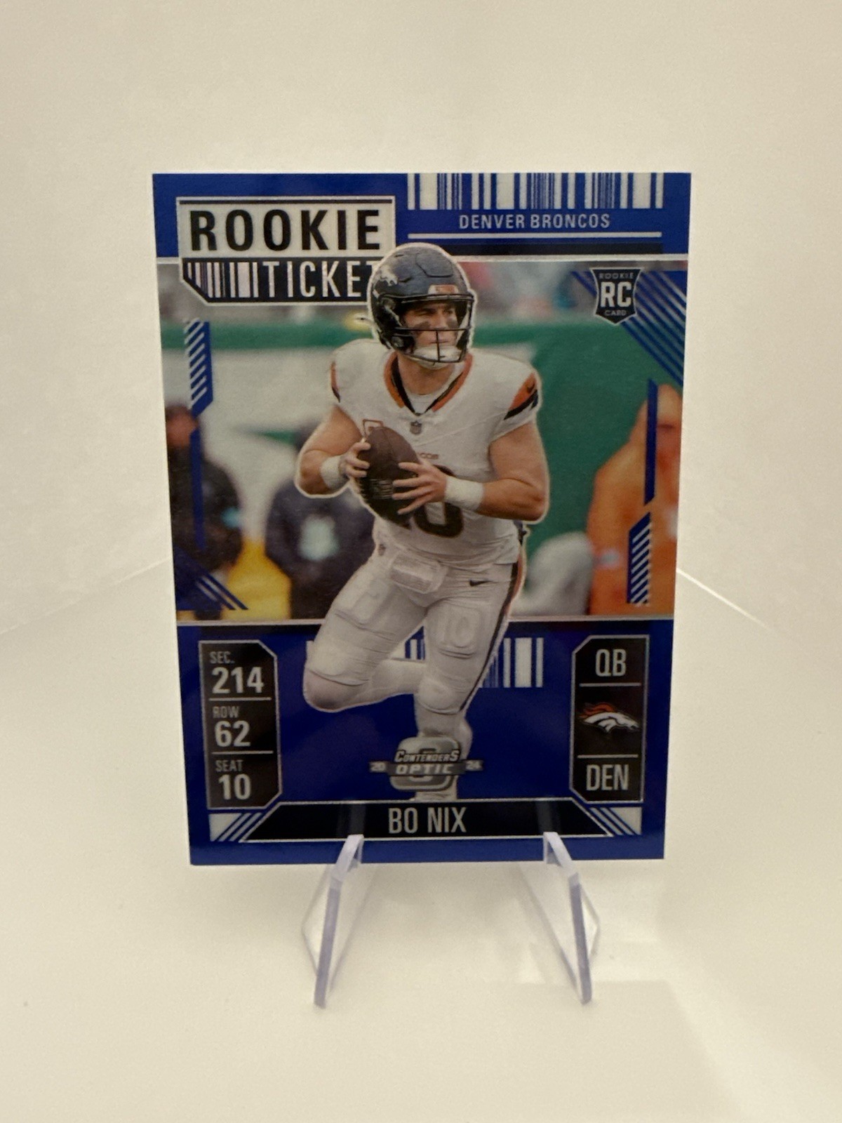 Bo Nix 2024 Panini Contenders Optic #62 Blue Prizm Rookie Ticket Rookie RC /99