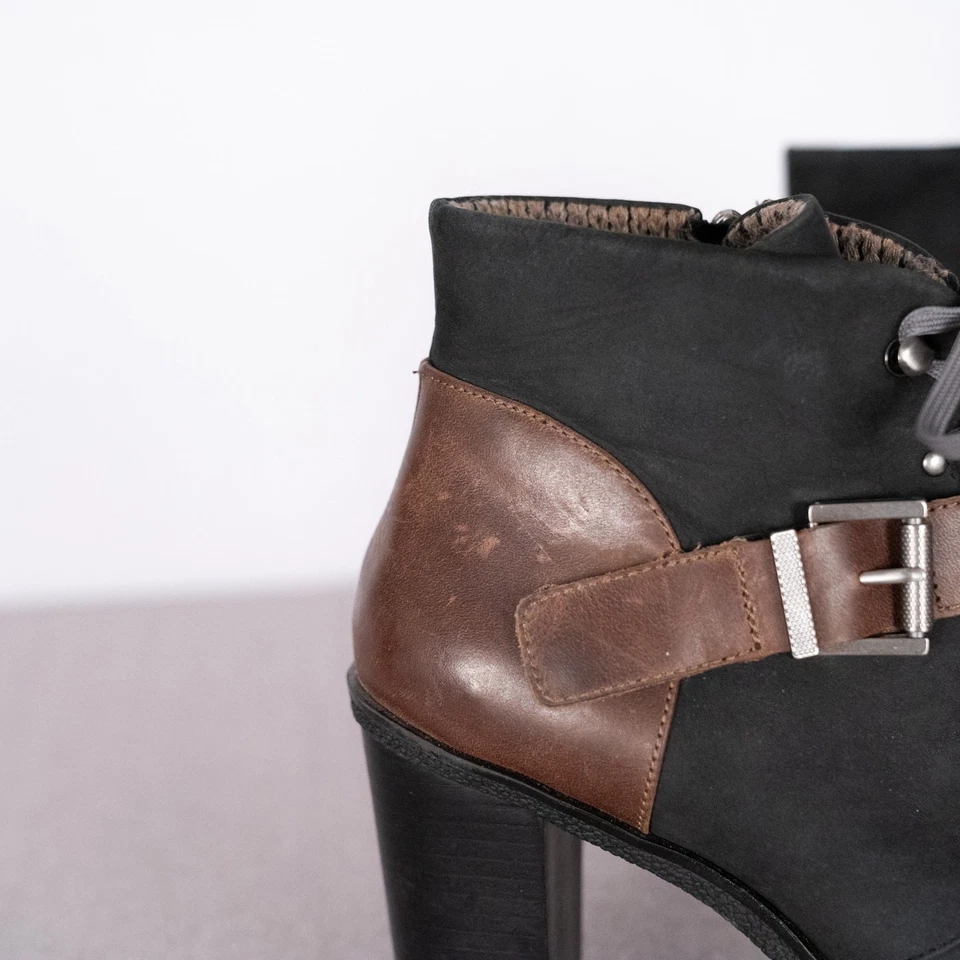 Nicole Mujer Sylvie Cuero Botín Talla 11M Hebilla Con Cordones Cremallera Grunge Gótico Foto 3 de 4