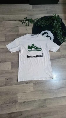 Louis Vuitton Paris X Nike Air Force 1 Kurzarm T-Shirt Weiß Grün Schwarz M