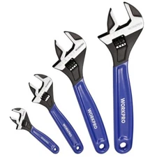 WORKPRO 4-Piece Adjustable Wrench Set 6" 8" 10" 12" Wide Jaw Metric & SAE Scales