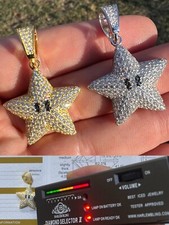 Collana con ciondolo Moissanite Iced Mario Super Star argento 925/placcato oro 14k