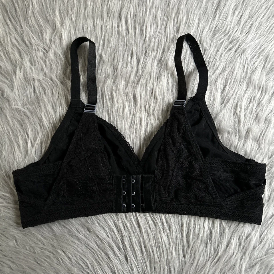 Sutiã feminino Venus sem forro sem fio tamanho 36D preto floral renda bralette sem fio - Imagem 4 de 4