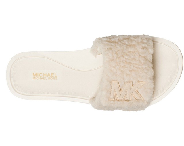 mk logo faux shearling slide