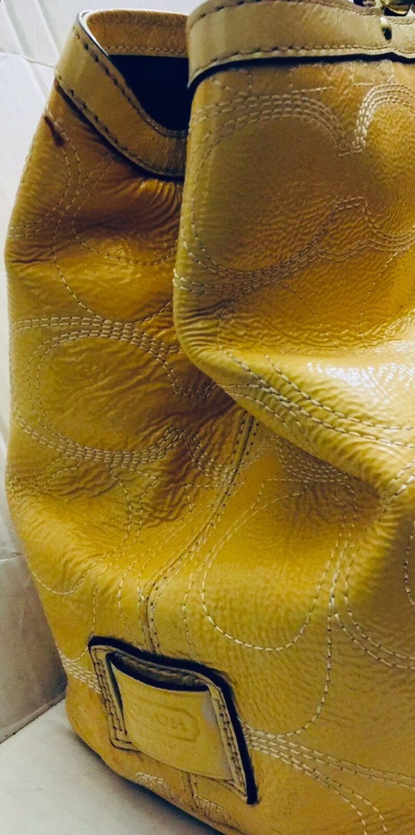 YELLOW COACH SIGNATURE MID FRAME SHOULDER TRAVEL HOBO TOTE