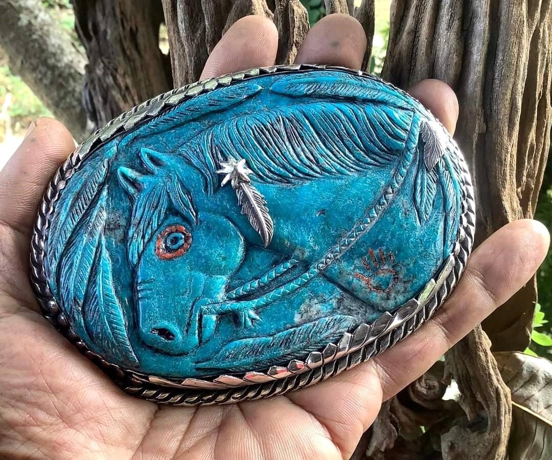 American Vintage Horse Design Sterling Silver Turquoise  display picture 3