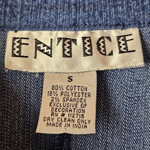 VTG Entice Blazer Navy Jacket Denim Look Gold Embroidered Sz S Artsy Whimsy - Picture 9 of 9