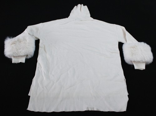 Saks Fifth Avenue Women's Fur Cuff Turtleneck Sweater EJ2 Frost White Size XS - Picture 3 of 3
