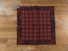  NO CUSTOMS TAX CANALI red brown plaid  paisley print wool pocket square NWT