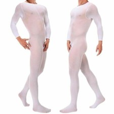 Men's Velvet Anti-Hook Jumpsuit Full Body Stockings Elastic Bodysuit w/JJ Trunk