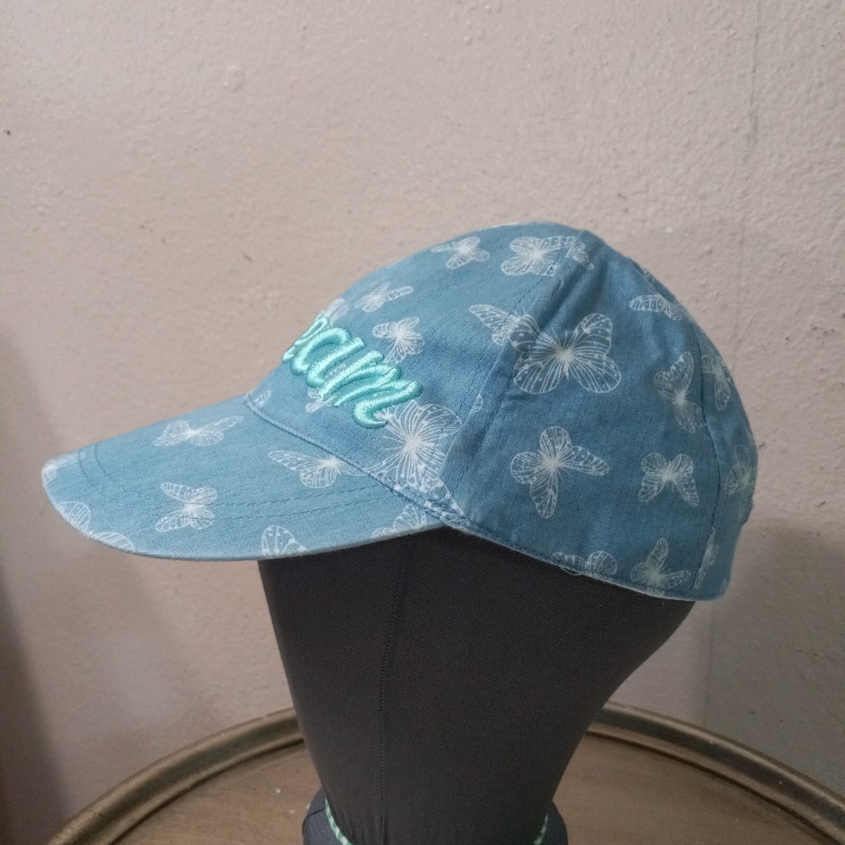 New Custom Designed White Teddy Baseball Cap with Blue & White Butterfly Blue and White Butterfly DREAM Embroidered Adjustable  main image 4