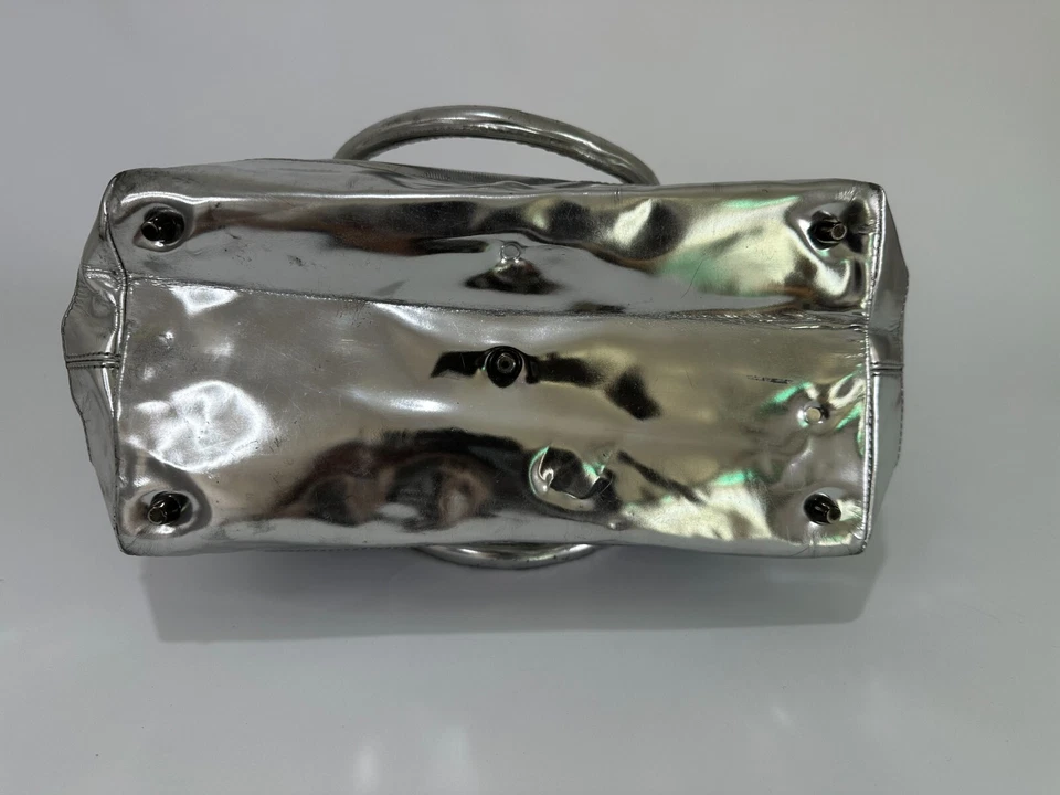 BURBERRY Patent Check Embossed Ember Tote Silver - Image 4 of 4