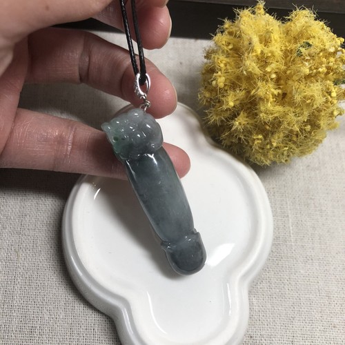 48mm Grade A Wuji Green Carved Pixiu Pole Head Pendant Keychain 925s Bail - Picture 3 of 11