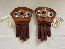 Vintage Kids Child Western Leather Gloves Fringe Studded Star Gauntlets Soft 2-3