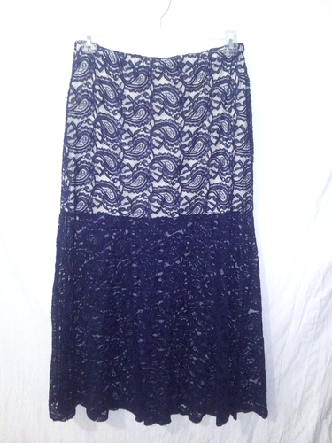 Pyramid Collection Maxirock M ~ blau lila Paisley Spitze transparent gefüttert ~ Boho sexy ~ # - Bild 4 von 8
