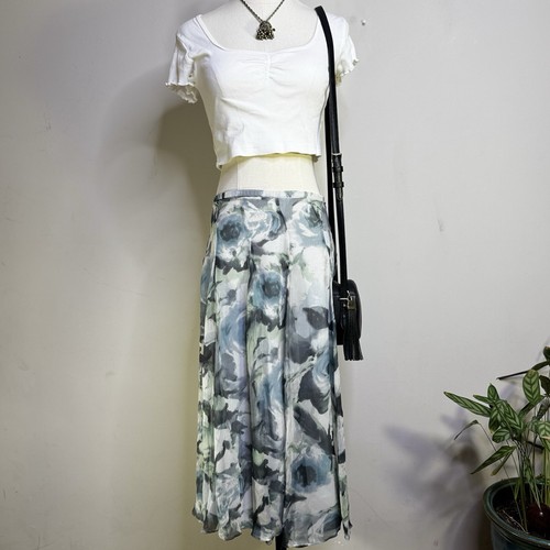 Y2K Goth Silk Floral Sheer Midi Gray Layered Skirt Grunge Fairy Whimsygoth 1X