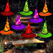 Halloween Decorations Lighted Witch Hats, 8Pcs Hanging Glowing Witch Hats 44ft