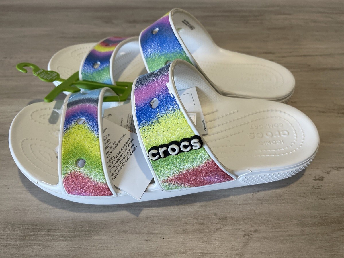 Crocs Classic Sandals Two-Strap Slides White Spray Dye Men display picture 1