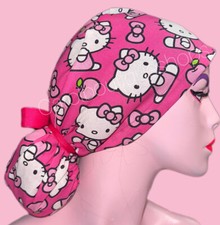 Hello Kitty ponytail scrub cap, hello kitty long hair scrub cap, Pink Scrub Cap