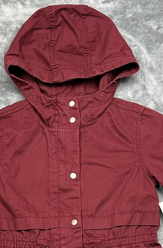 NEW Old Navy Field Jacket Girls Medium 8 Burgundy Wine Full Zip Hooded Pockets - Image 2 of 4