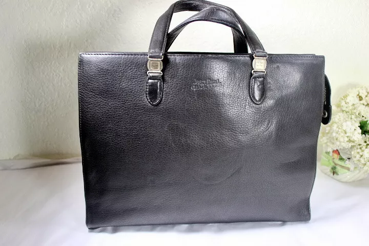 Jean Paul Gaultier Vintage Black Leather Tote Hand Bag Office Bag