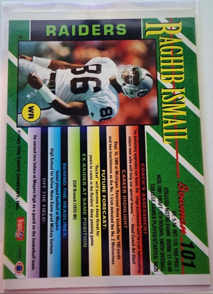 1993 Bowman Rocket Ismail Los Angeles Raiders #101 - Image 2 of 2