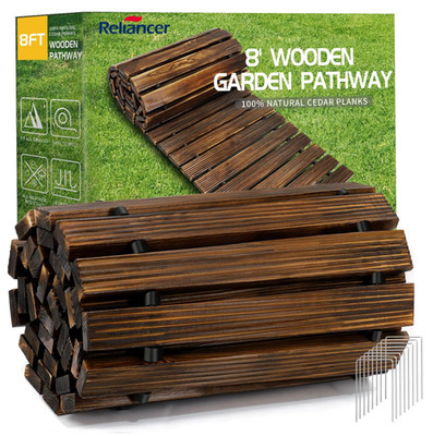 8' Wooden Garden Pathway, Roll Out Cedar Walkway, Weather-Resistant Boardwalk