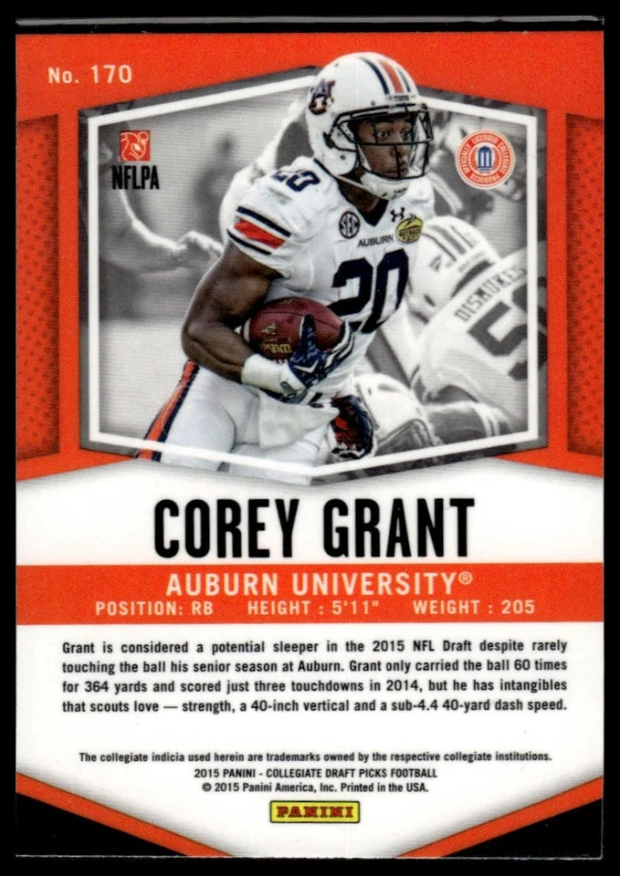 2015 Panini Prizm Collegiate Draft Picks #170 Corey Grant - Image 2 of 2