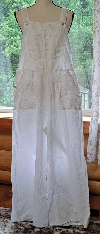 Luna Luz Overalls.  Summer Cottage Style. Lace Burnout Detail. Medium.