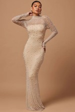 Fashion Nova Anastasia Brooke Embellished Maxi Dress - Nude size XL