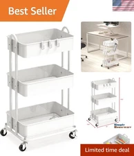 Heavy-Duty 3-Tier Rolling Utility Cart with Spacious Baskets - 200 lbs Capacity