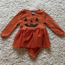 Old Navy Orange Pumpkin Baby Girl Bodysuit Dress Halloween Costume 12-18 Months
