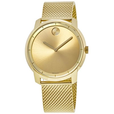 New Movado Bold Yellow Gold Tone Mesh Steel Band Men's Watch 3600373